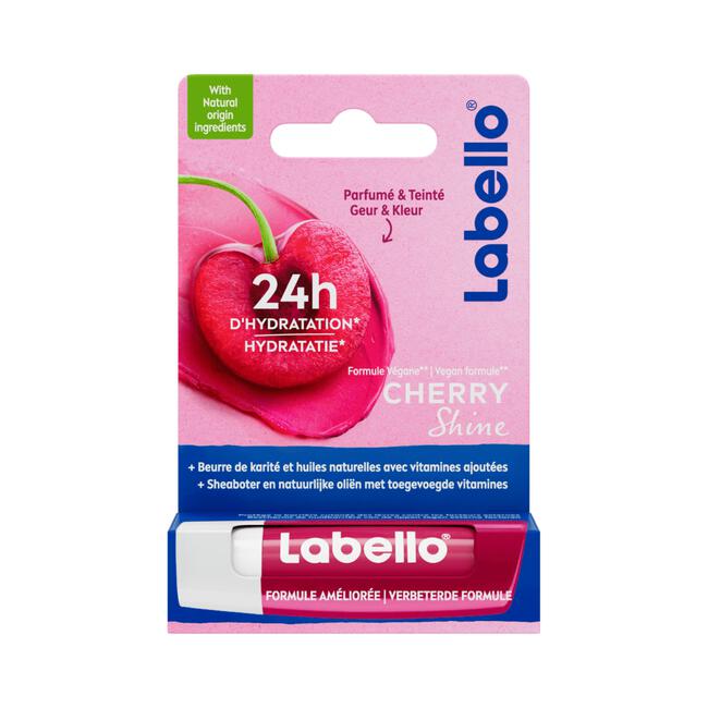 Labello Cherry Shine Lippenbalsem 24u Hydratatie Zachtrood 1 Stuk