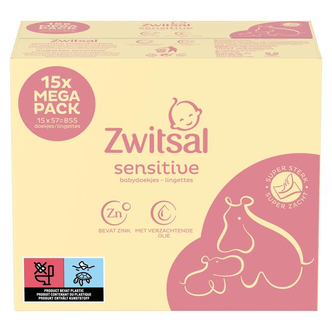 Zwitsal  Sensitive Billendoekjes Voordeelverpakking 15 x 57 Billendoekjes