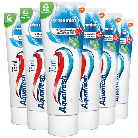 Aquafresh Freshmint 3-in-1 Tandpasta Voor Een Frisse Adem 75 ML Multipack 6 stuks