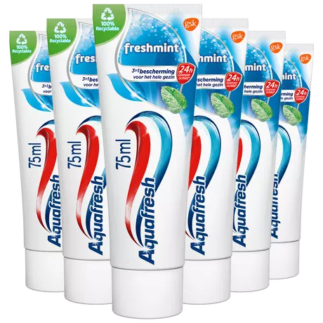 Aquafresh Freshmint 3-in-1 Tandpasta Voor Een Frisse Adem 75 ML Multipack 6 stuks