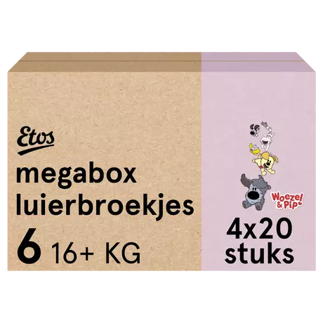 Etos Woezel & Pip Luierbroekjes Extra Large Maat 6 16+ kg Megabox 80 stuks