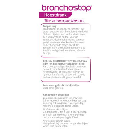 Bronchostop Hoestdrank bij Vastzittende Hoest en Keelpijn 120 ML