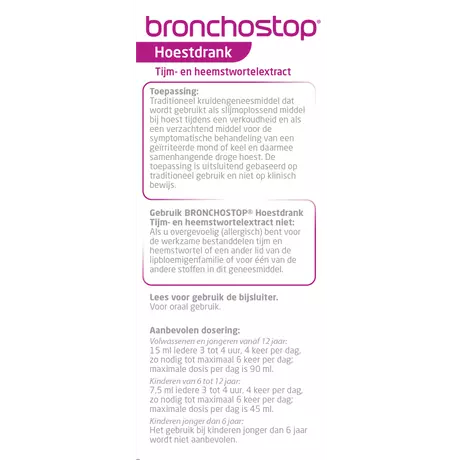 Bronchostop Hoestdrank bij Vastzittende Hoest en Keelpijn 120 ML