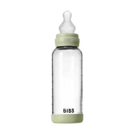 BIBS Babyfles Glas Medium Flow Silicone Sage incl. opvouwbaar trechtertje 240 ML