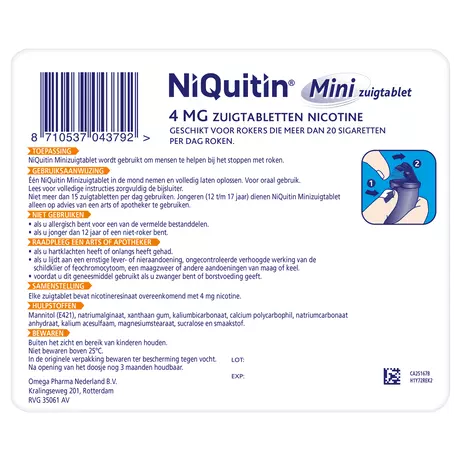 NiQuitin 4 MG Stoppen met Roken Mini Zuigtabletten 60 stuks
