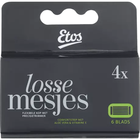 Etos 6-blads Navulmesjes Zwart 4 stuks