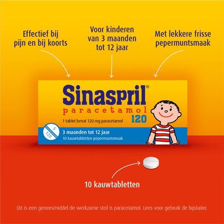 Sinaspril Paracetamol Kauwtabletten 10 stuks&nbsp;