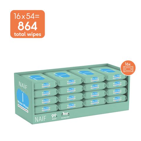 Naïf Plasticvrije Water Billendoekjes 16x54 stuks