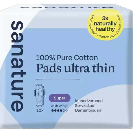 Sanature 100% Katoenen Maandverband Ultra Super Met Vleugels 10 stuks