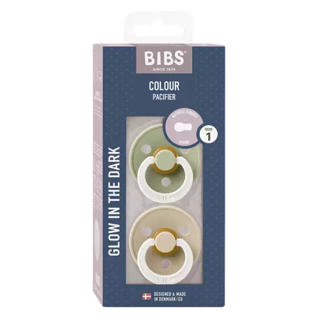 BIBS Glow In The Dark Fopspeen Rond Latex Maat 1 Sage/Vanilla 2 stuks