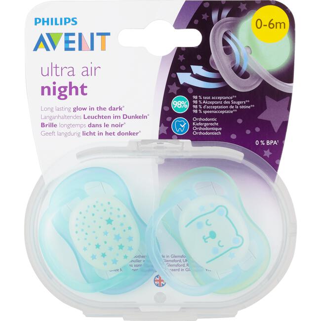 Geldschieter profiel Waakzaamheid Philips Avent Fopspenen Ultra Air Night Boy 0-6 mnd 2 stuks 2 EA | Etos