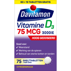 Davitamon Vitamine D3 75 mcg Smelttabletten 60+15 stuks