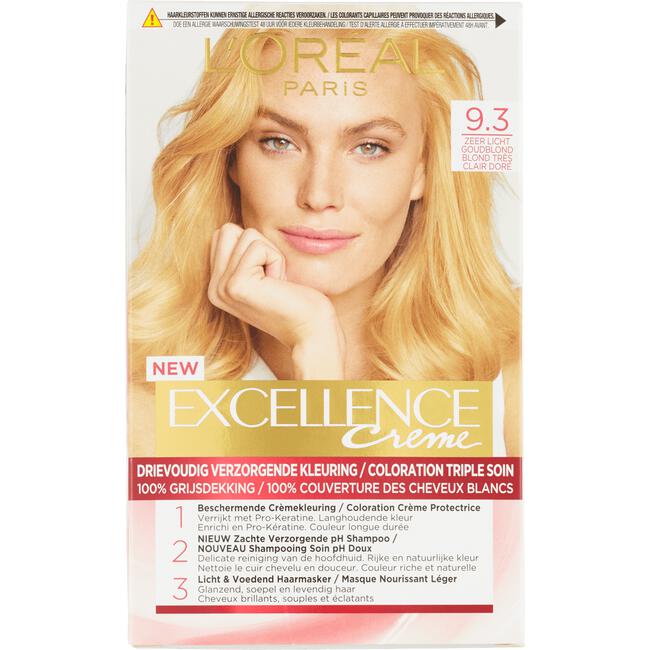 Verslaafde Zeggen Kan worden genegeerd L'Oréal Paris Excellence Crème Verzorgende Crèmekleuring 9.3 Zeer Licht  Goud Blond 172 ML | Etos