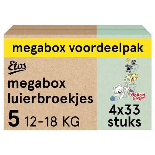 Etos Woezel & Pip Luierbroekjes Junior Maat 5 12 -18 kg Megabox 4x33 stuks