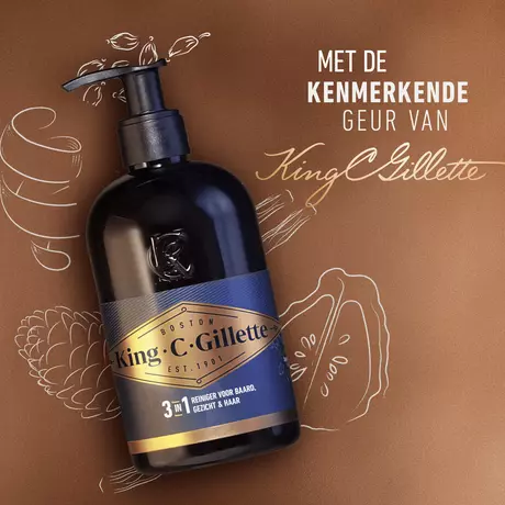 King C. Gillette 3-in-1 Baard, Haar en Gezichtsreiniger 350 ML