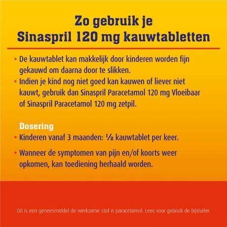 Sinaspril Paracetamol Kauwtabletten 10 stuks&nbsp;