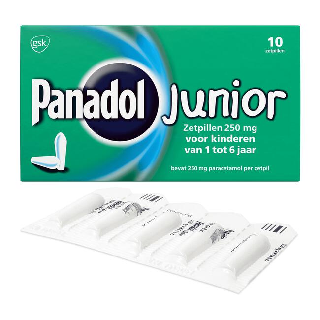 Panadol Junior Zetpillen 250 mg (Paracetamol) voor Kinderen van 1 tot 6 jaar 10 stuks
