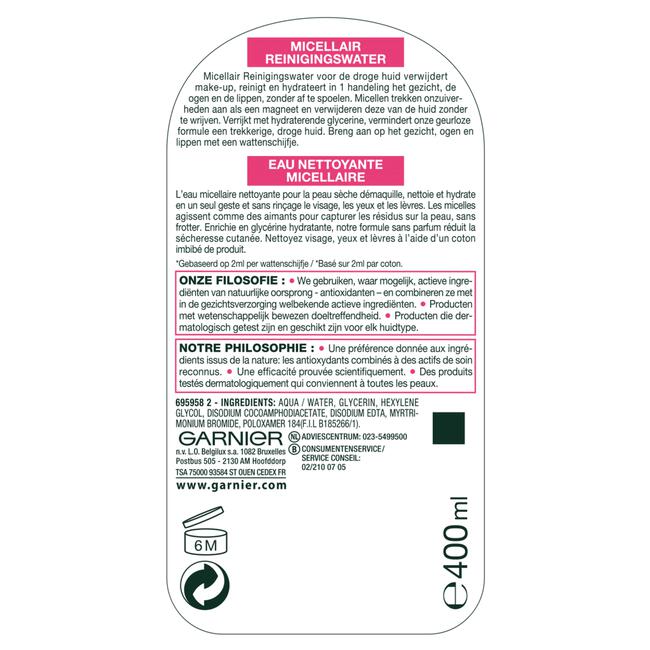 Garnier SkinActive Micellair Reinigingswater Droge Huid 400 ML