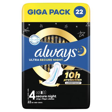 Always Maandverband Ultra Secure Night Wings Giga Pack 22 stuks