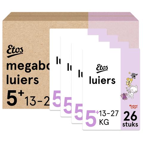 Etos Woezel & Pip  Luiers Junior+ Maat 5+ Megabox 4x26 stuks