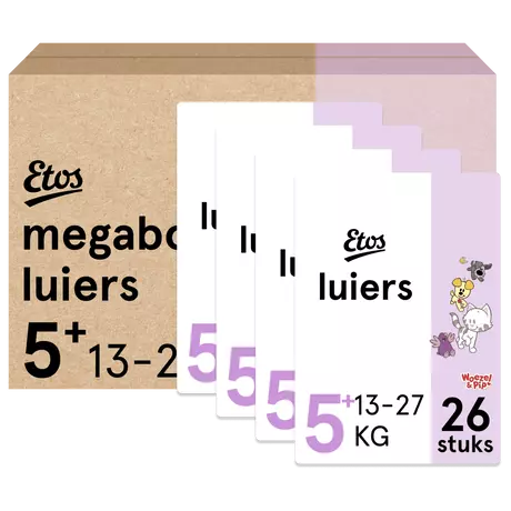 Etos Woezel & Pip Luiers Junior+ Maat 5+ 13-27 kg Megabox 104 stuks