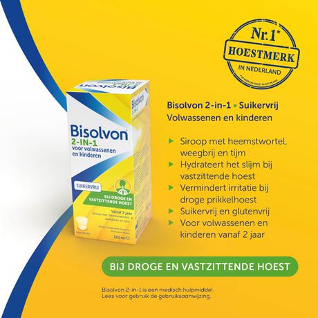 Bisolvon 2-In-1 Bij Droge En Vastzittende Hoest Suikervrij 120 ML
