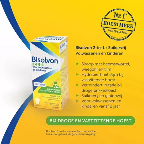 Bisolvon 2-In-1 Bij Droge En Vastzittende Hoest Suikervrij 120 ML