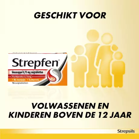 Strepfen Sinaasappel Suikervrij 8,75 MG Zuigtabletten 16 Stuks