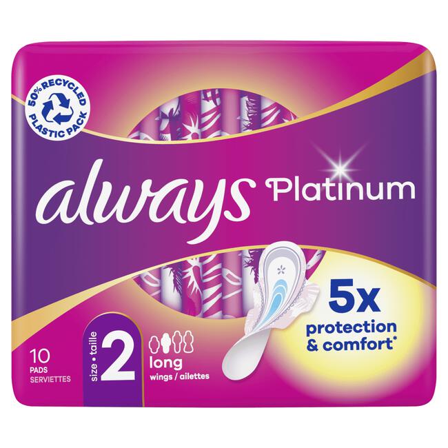 Always Platinum Maandverband Met Vleugels (Maat 2) Long 10 stuks