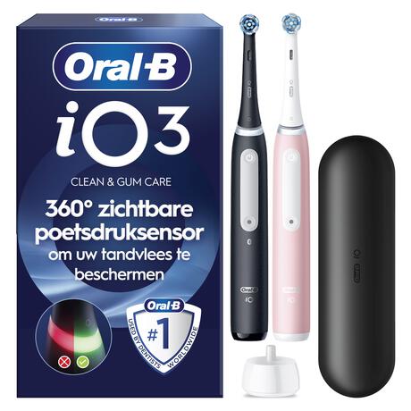 Oral-B iO 3 Zwart & Roze Duo Elektrische Tandenborstels