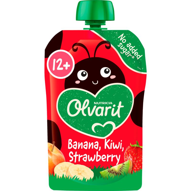 Olvarit Knijpfruit Aardbei Banaan Kiwi 12+ Maanden 100 gram