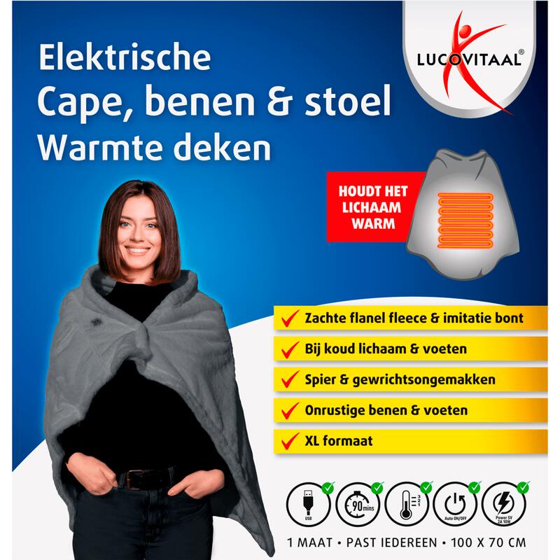 Lucovitaal Elektrische Cape, Benen & Stoel Warmte Deken 100x70 cm
