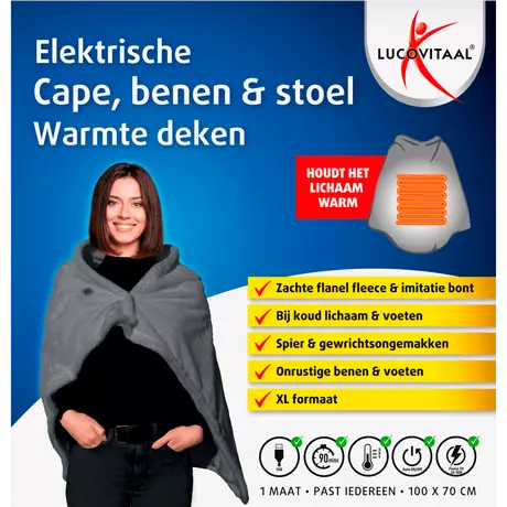 Lucovitaal Elektrische Cape, Benen & Stoel Warmte Deken 100x70 cm