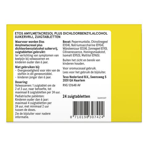 Etos Honing & Citroen zuigtablet, Amylmetacresol Plus Dichloorbenzylalcohol