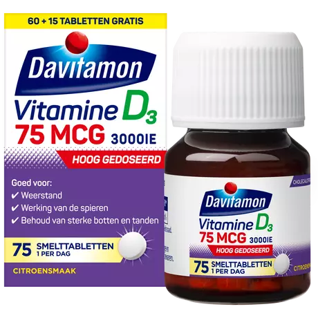 Davitamon Vitamine D3 75 MCG Smelttabletten 60+15 stuks