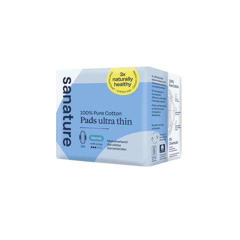 Sanature 100% Katoenen Maandverband Ultra Normaal Met Vleugels 10 stuks