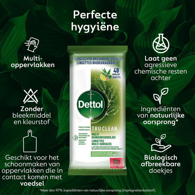 Dettol Tru Clean Eucalyptus & Lime Doekjes 48 stuks