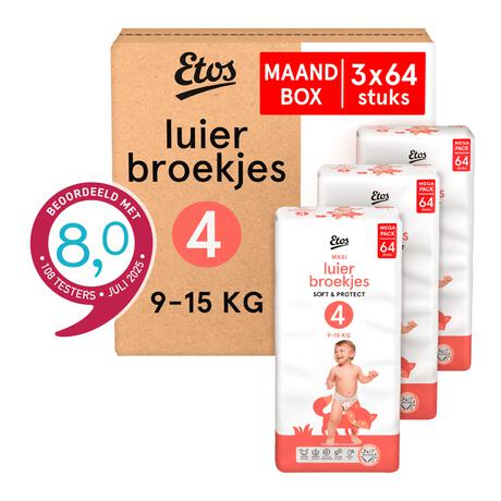 Etos Luierbroekjes Maxi Maat 4 9-15 kg Maandbox 192 stuks