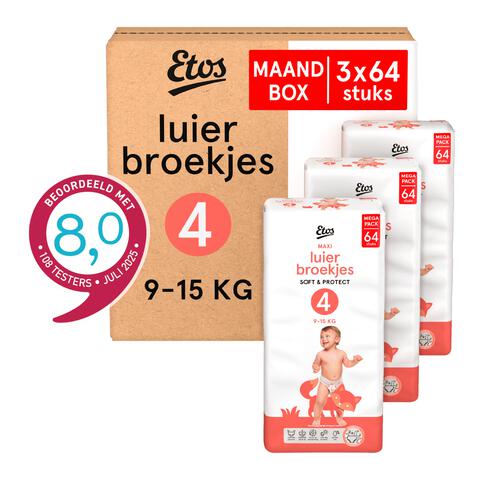 Etos Luierbroekjes Maxi Maat 4 9-15 kg Maandbox 192 stuks