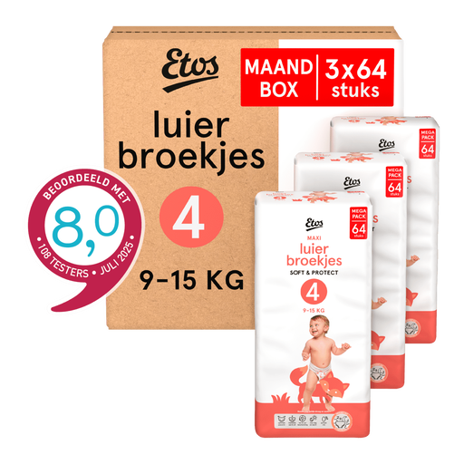 Etos Luierbroekjes Maxi Maat 4 9-15 kg Maandbox 192 stuks