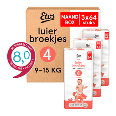 Etos Luierbroekjes Maxi Maat 4 9-15 kg Maandbox 192 stuks