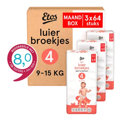 Etos Luierbroekjes Maxi Maat 4 9-15 kg Maandbox 192 stuks