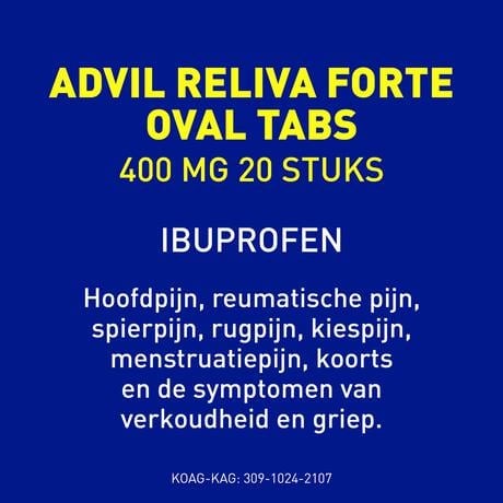 Advil Reliva Forte Oval-Tabs 400 MG Ibuprofen voor Pijn en Koorts 20 stuks