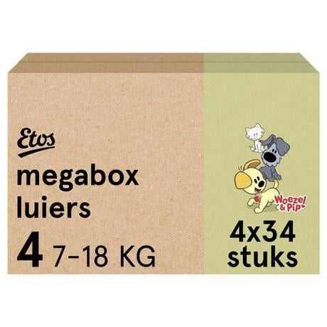 Etos Woezel & Pip Luiers Maxi Maat 4 7-18 kg Megabox 4x34 stuks
