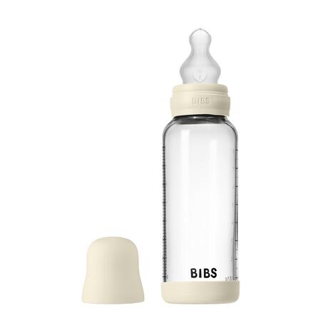 BIBS Glass Baby Bottle Round Silicone Medium Flow Ivory 240 ML