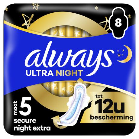 Always Maandverband Ultra Secure Night Extra Wings 8 stuks