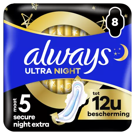 Always Maandverband Ultra Secure Night Extra Wings 8 stuks