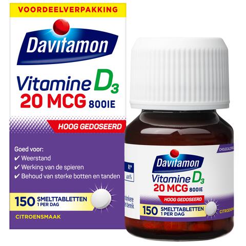Davitamon Vitamine D3 20 MCG Voordeelverpakking Smelttabletten 150 stuks