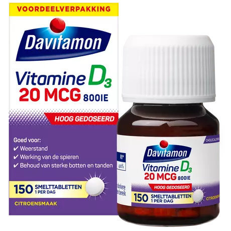 Davitamon Vitamine D3 20 MCG Voordeelverpakking Smelttabletten 150 stuks