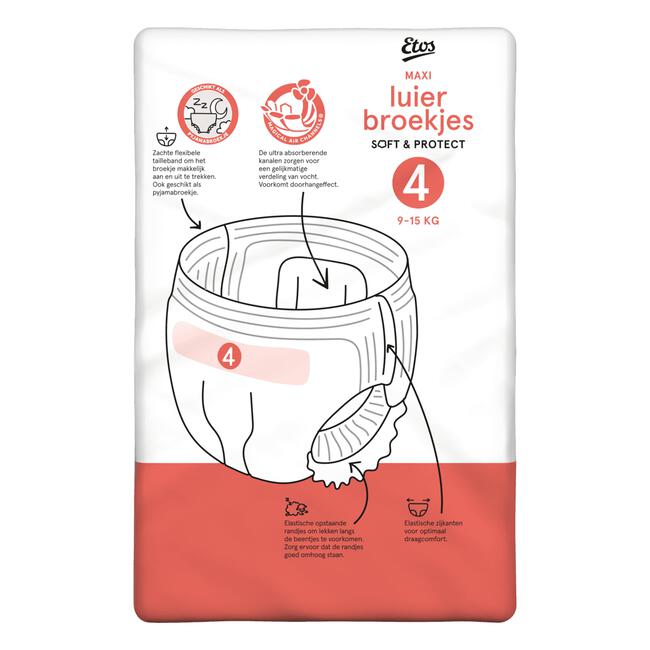 Etos Luierbroekjes Maxi Maat 4 9-15 kg Mid Pack 24 stuks
